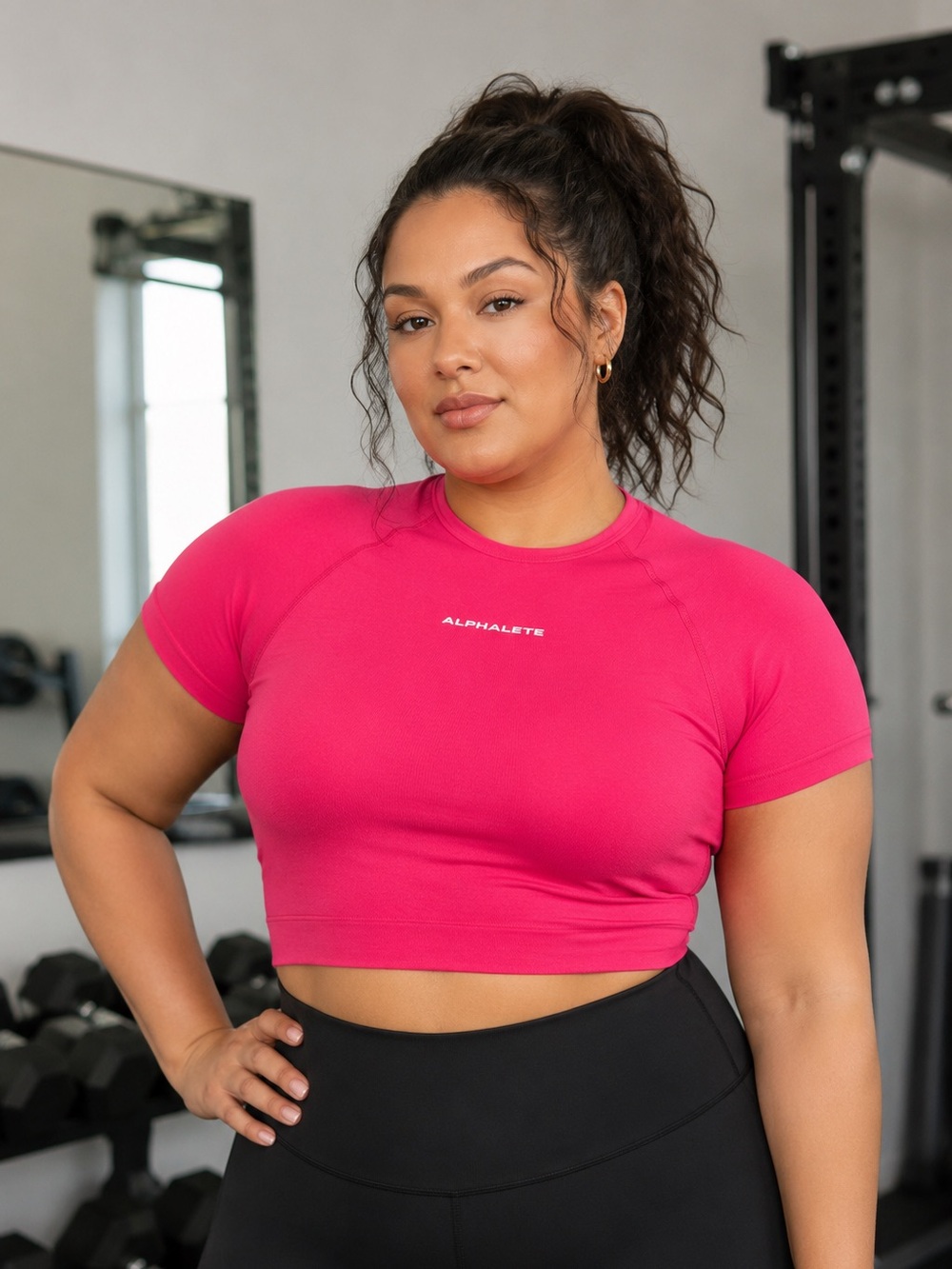 Alphalete Amplify Short Sleeve Crop Top Women’s 2XL Hot Pink Seamless Gym Shirt